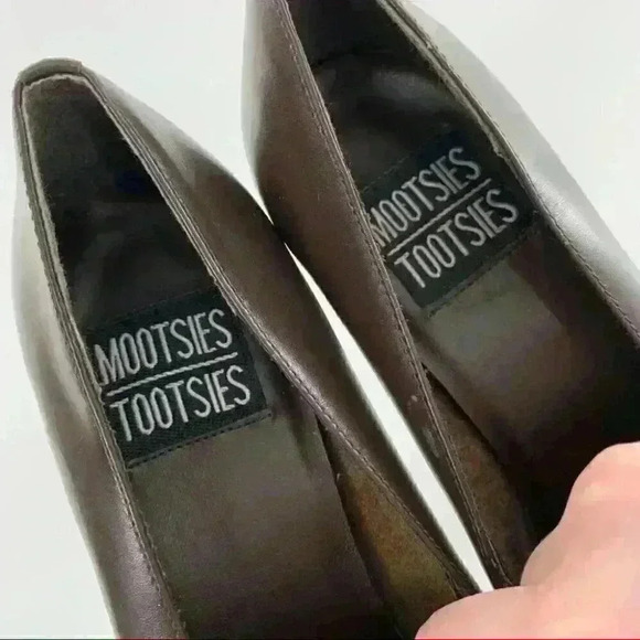 Mootsies Tootsies Kelly heels 7.5 brown leather square toe vintage 90s academia - Picture 12 of 14